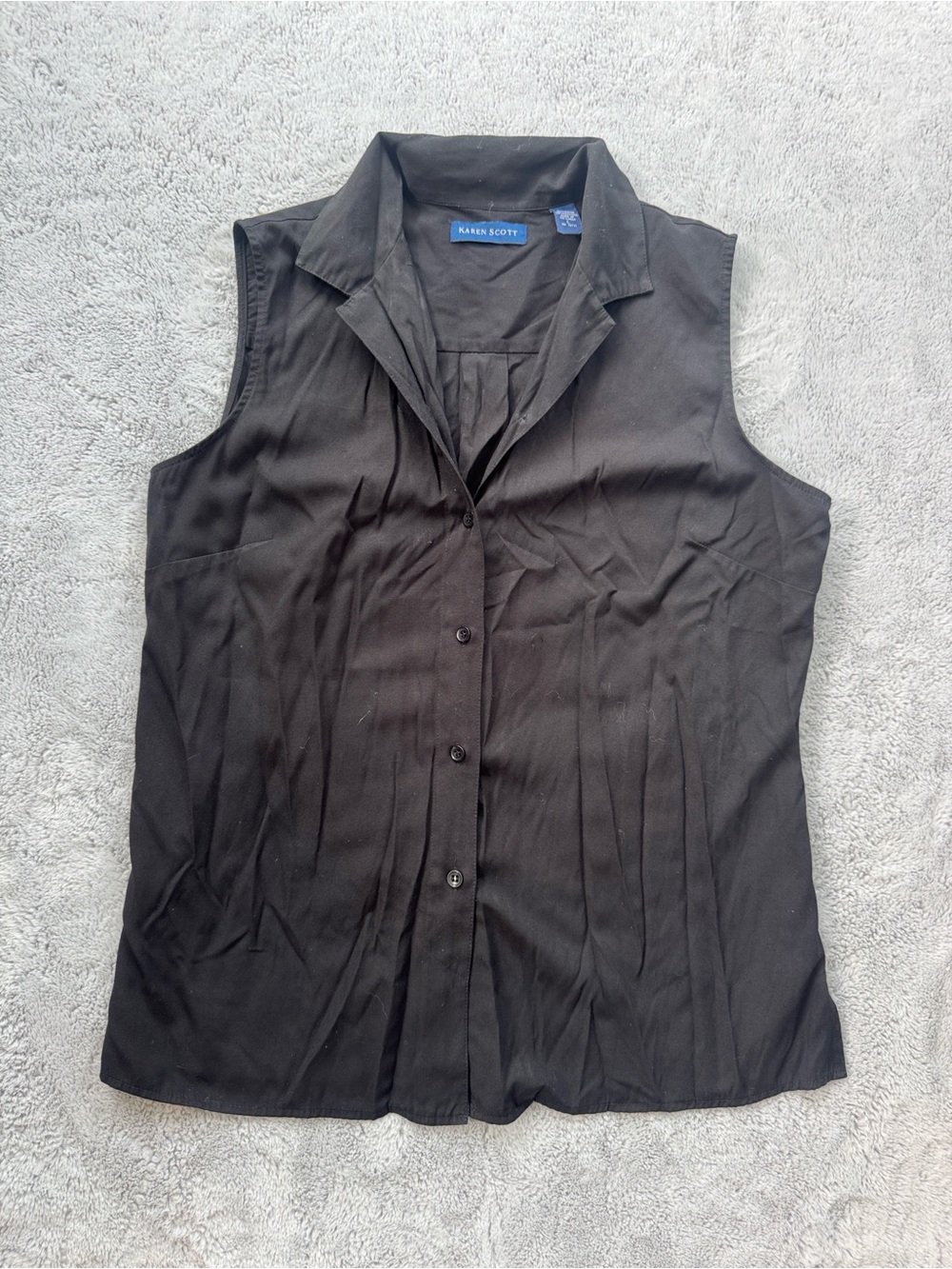 Karen Scott Button Down Sleeveless Top Black Large